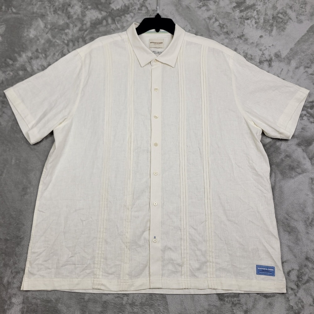 Scotch & Soda Shirt Mens 2XL Linen Blend Light Beige Short Sleeve Button Up